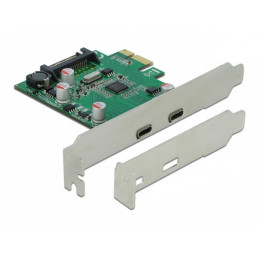 DeLOCK PCI Express x1 Card to 2 x external SuperSpeed USB (USB 3.2 Gen 1) USB Type-C™ female liitäntäkortti -sovitin Sisäinen