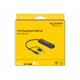 DeLOCK 64149 keskitin USB 3.2 Gen 1 (3.1 Gen 1) Type-A + Type-C Musta