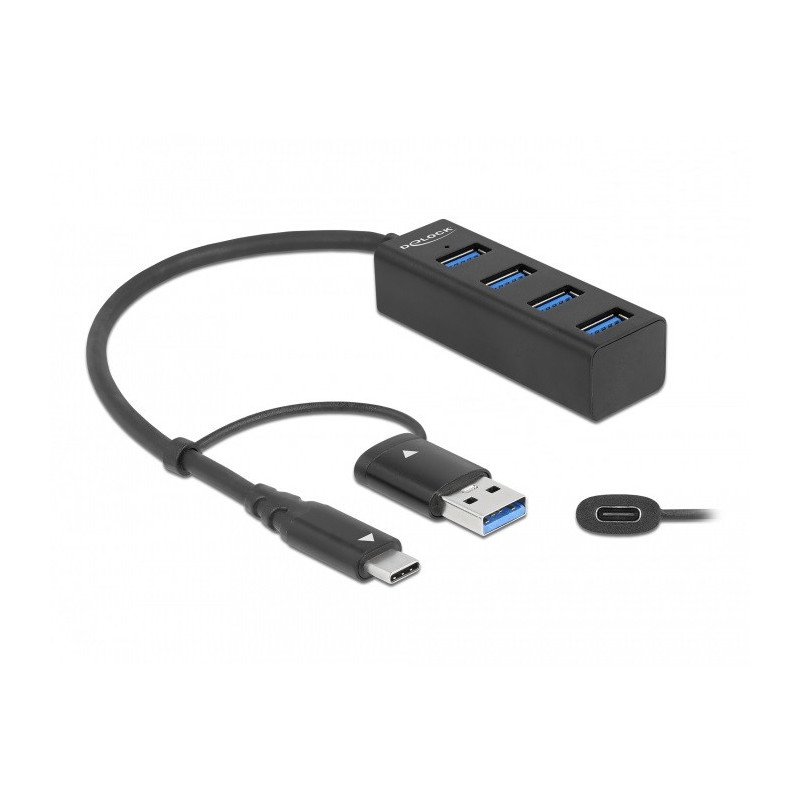DeLOCK 63828 keskitin USB 3.2 Gen 1 (3.1 Gen 1) Type-A + Type-C 5000 Mbit s Musta