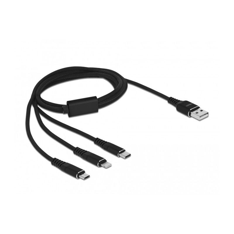 DeLOCK 87155 USB-kaapeli 1 m USB 2.0 USB A Micro-USB B Lightning Apple 30-pin Musta