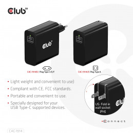 CLUB3D Travel Charger 140 Watt GaN technology, Single port USB Type-C, Power Delivery(PD) 3.1 Support