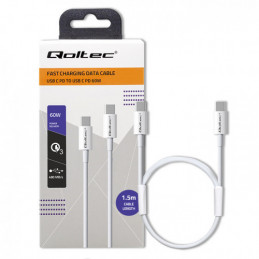 Qoltec 52360 USB-kaapeli 1,5 m USB 2.0 USB C Valkoinen