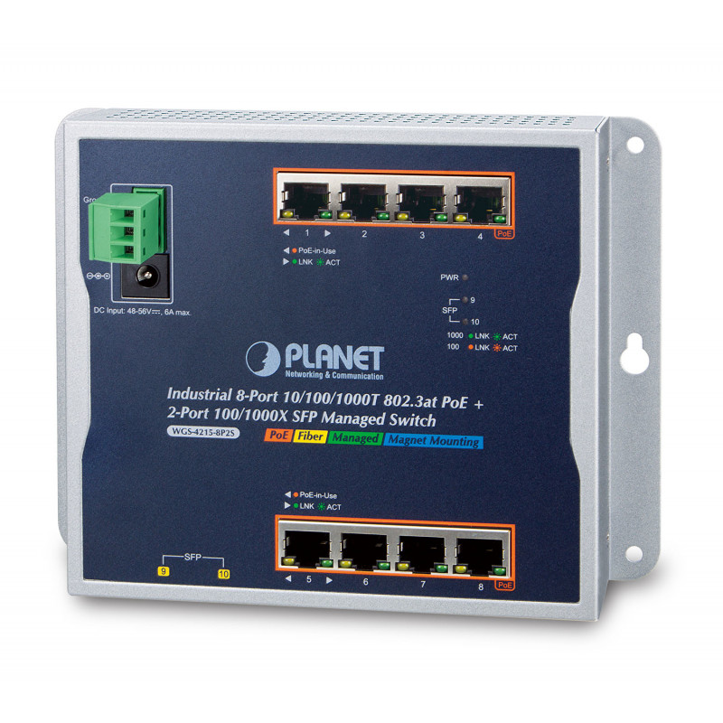 PLANET WGS-4215-8P2S verkkokytkin Hallittu Gigabit Ethernet (10 100 1000) Power over Ethernet -tuki Musta