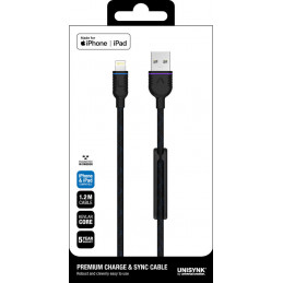 Unisynk 10160 matkapuhelimen kaapeli Musta 1,2 m USB A Lightning