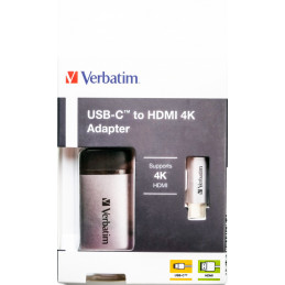 Verbatim 49143 videokaapeli-adapteri 0,1 m USB Type-C HDMI Musta, Hopea