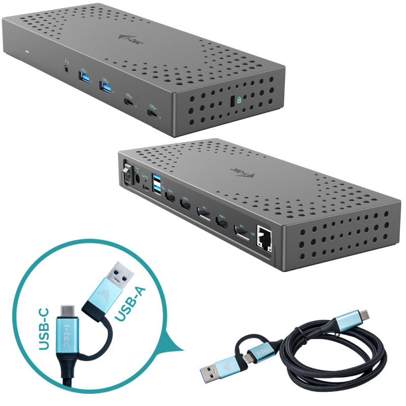 i-tec CATRIPLE4KDOCKPD2 kannettavien tietokoneiden telakka ja porttitoistin Langallinen USB 3.2 Gen 2 (3.1 Gen 2) Type-C Harmaa