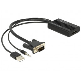 DeLOCK 62597 videokaapeli-adapteri 0,25 m HDMI-tyyppi A (vakio) VGA (D-Sub) + 3.5mm + USB Type-A Musta