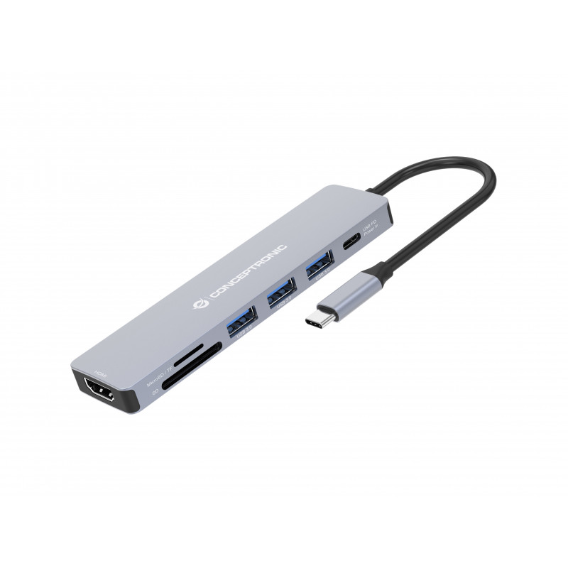 Conceptronic DONN19G kannettavien tietokoneiden telakka ja porttitoistin Langallinen USB 3.2 Gen 1 (3.1 Gen 1) Type-C Harmaa
