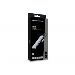 Conceptronic DONN19G kannettavien tietokoneiden telakka ja porttitoistin Langallinen USB 3.2 Gen 1 (3.1 Gen 1) Type-C Harmaa