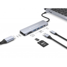Conceptronic DONN19G kannettavien tietokoneiden telakka ja porttitoistin Langallinen USB 3.2 Gen 1 (3.1 Gen 1) Type-C Harmaa
