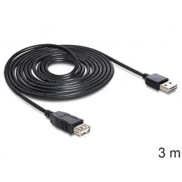 DeLOCK EASY-USB 2.0-A - USB 2.0-A, 3m USB-kaapeli USB A Musta