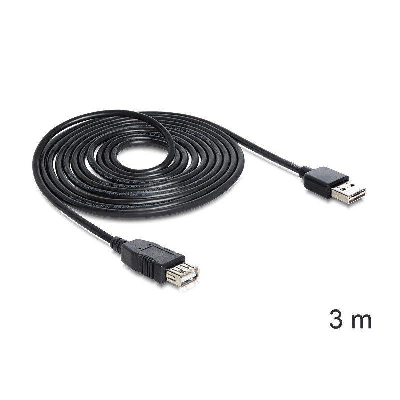 DeLOCK EASY-USB 2.0-A - USB 2.0-A, 3m USB-kaapeli USB A Musta