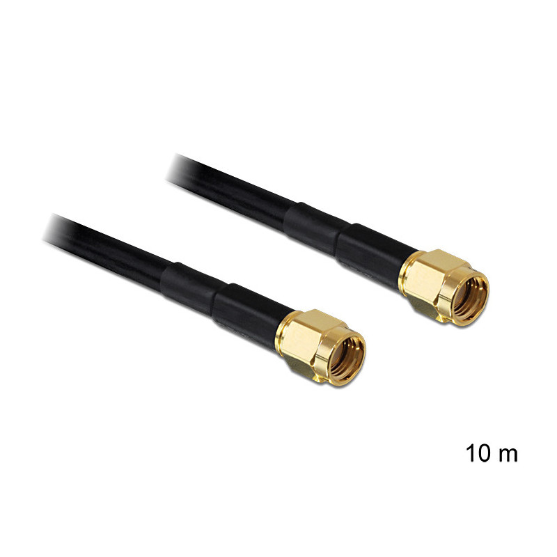 DeLOCK RP-SMA - RP-SMA, 10m koaksiaalikaapeli Musta